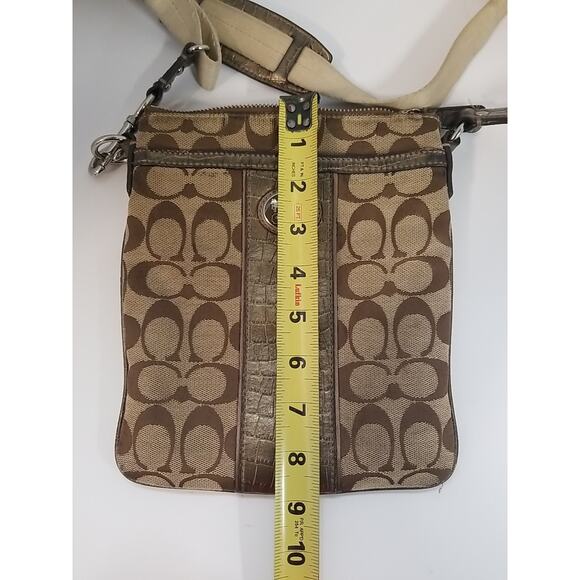 Coach Sutton Signature Gold Crocodile Leather Stripe Swing Pack - Picture 7 of 8